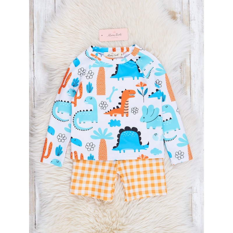 Dinos & Orange Gingham Swim Set