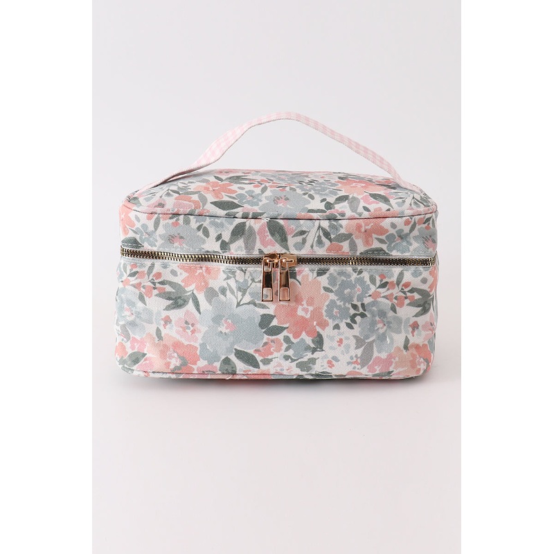 Pink floral makeup bag