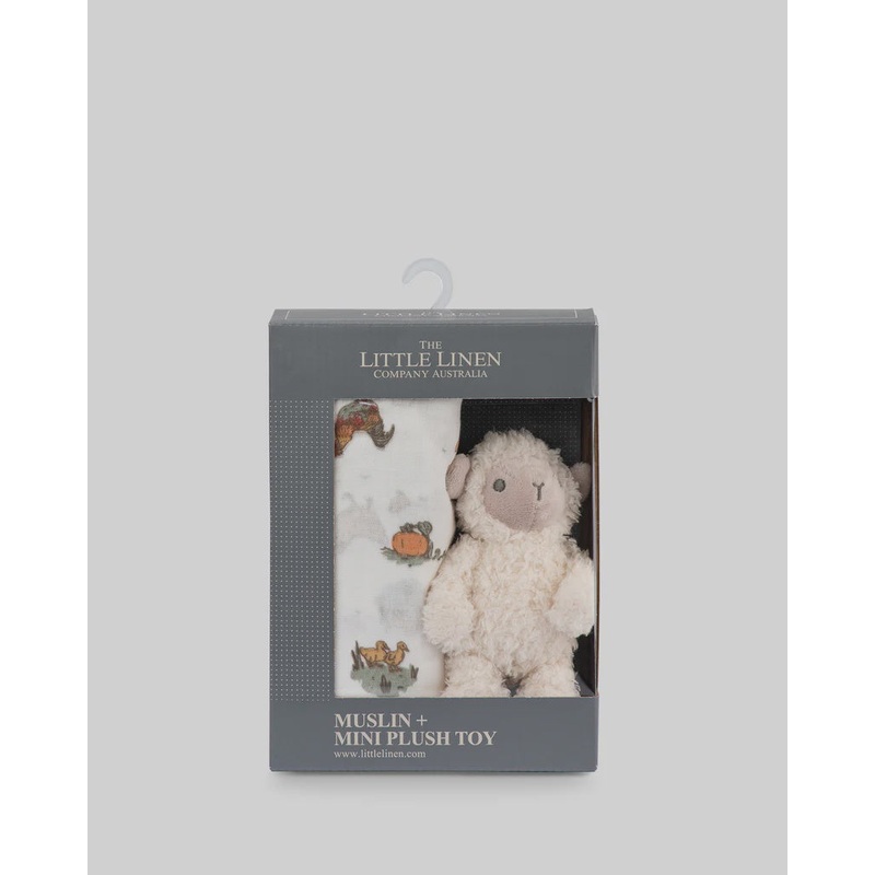The Little Linen Company Soft Plush Toy & Baby Muslin Wrap –  Farmyard Lamb