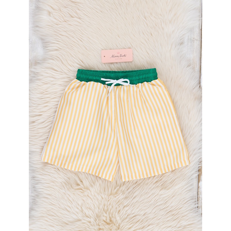 Green & Yellow Striped Swim Trunks