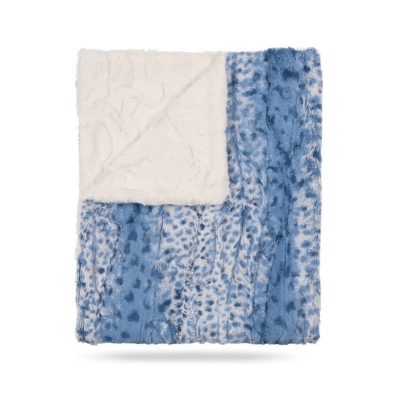 Peluche Lux Fur Blanket Blue and Natural Leopard