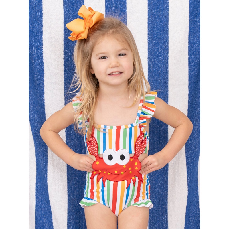 Striped Crab Ruffle One-Piece Swimsuit