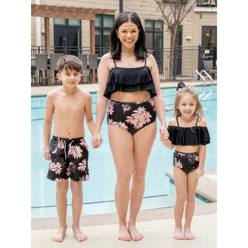Family Pink & Black Wildflowers Swimsuit