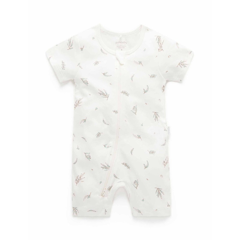 S/S SHORT LEG ZIP GROWSUIT – VANILLA EUCALYPTUS