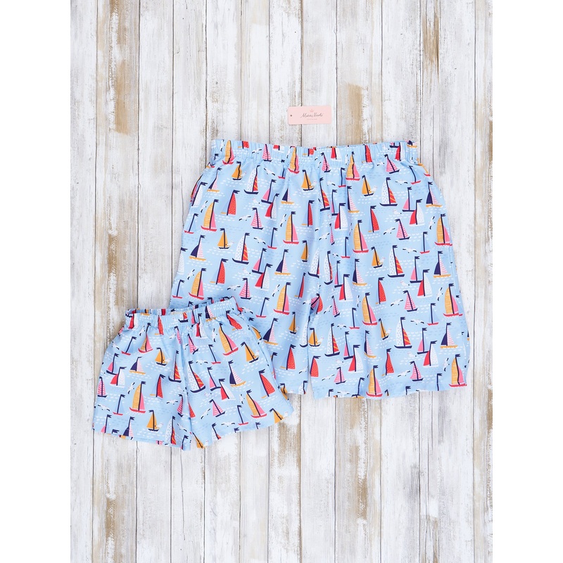 Dad & Me Light Blue Sailboats Swim Trunks