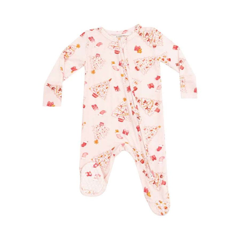 Vintage Christmas Trees Pink Zipper Footie