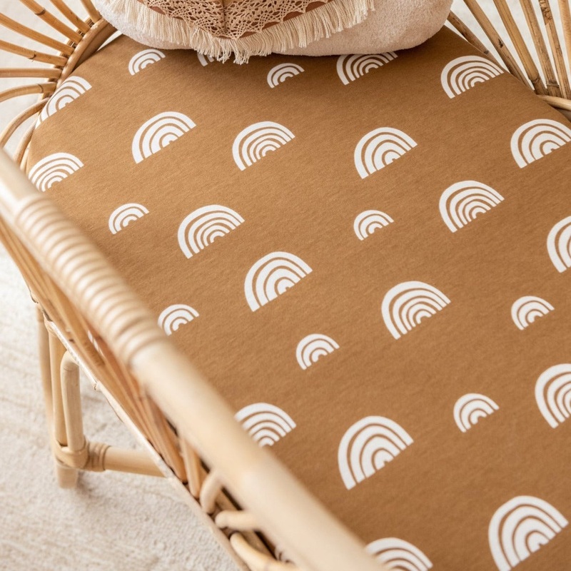 Fitted Bassinet Sheet & Change Pad Cover – Rainbow – Umber/Ivory