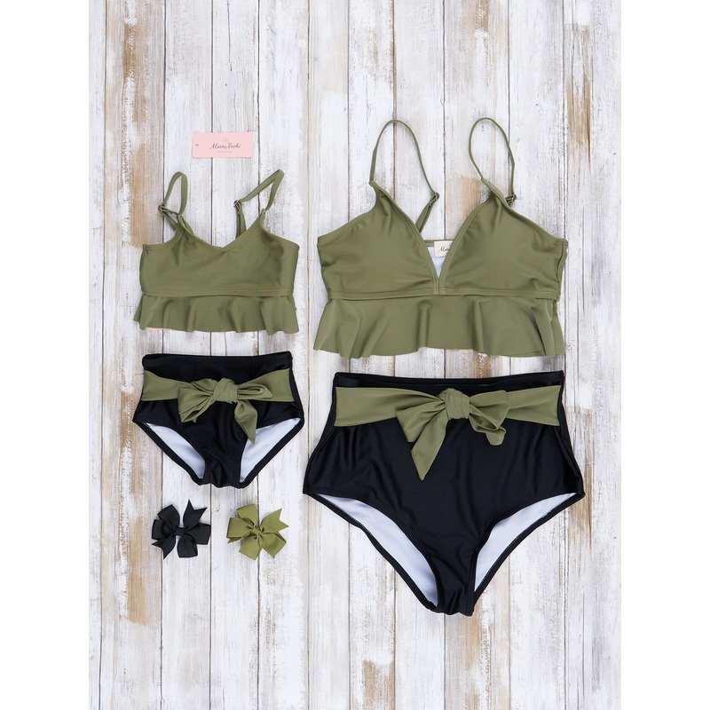 Mom & Me Olive Tie Waist Swimsuit