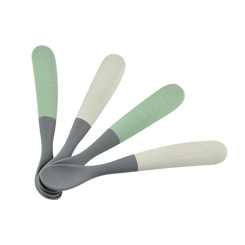 Beaba Ergonomic 1st Stage Silicone Spoons Two-tone (Set of 4) – Mineral/Sage green