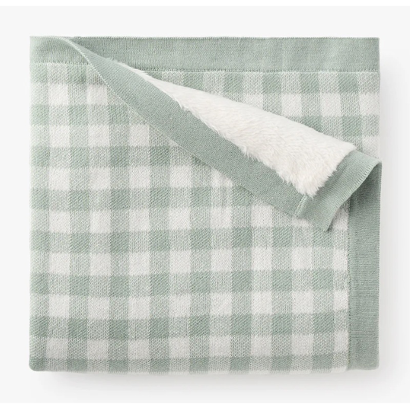 Sage Gingham Fur Back Blanket