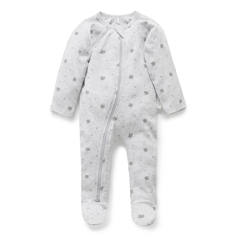 Zip Growsuit – Pale Grey Leaf