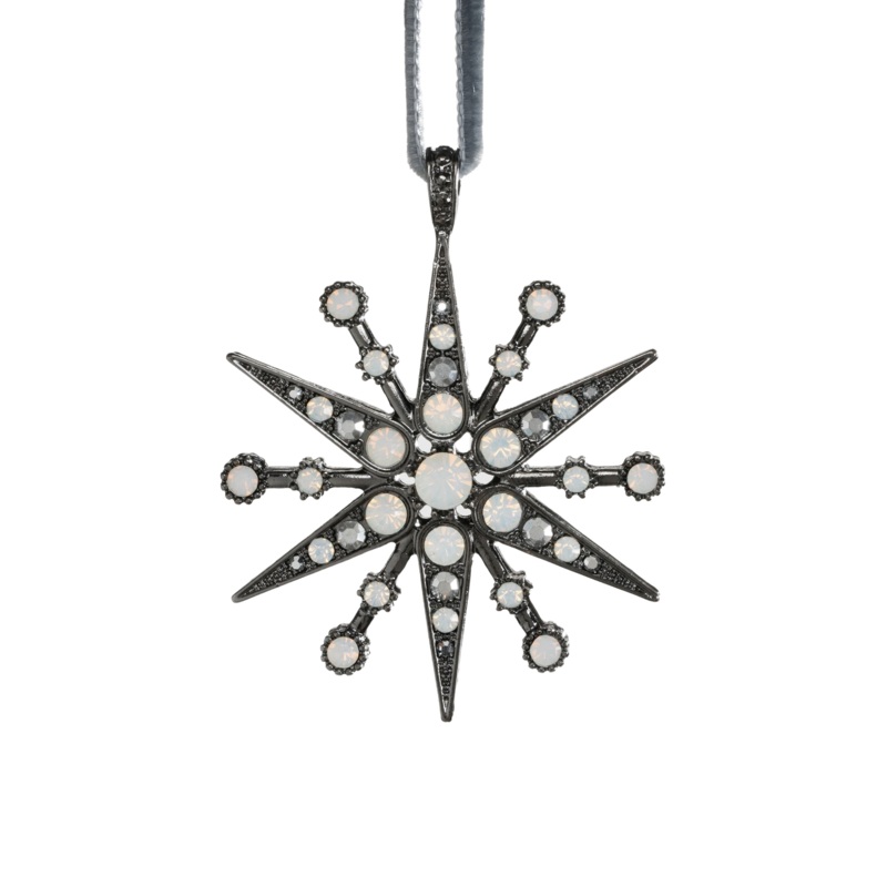 Deco Snowflake Hanging Ornament in Hematite and Opal