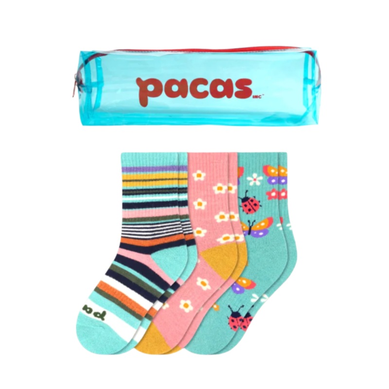 Pacas Kids’ Crew Socks 3 Pack- Stripe/Daisies/Butterflies