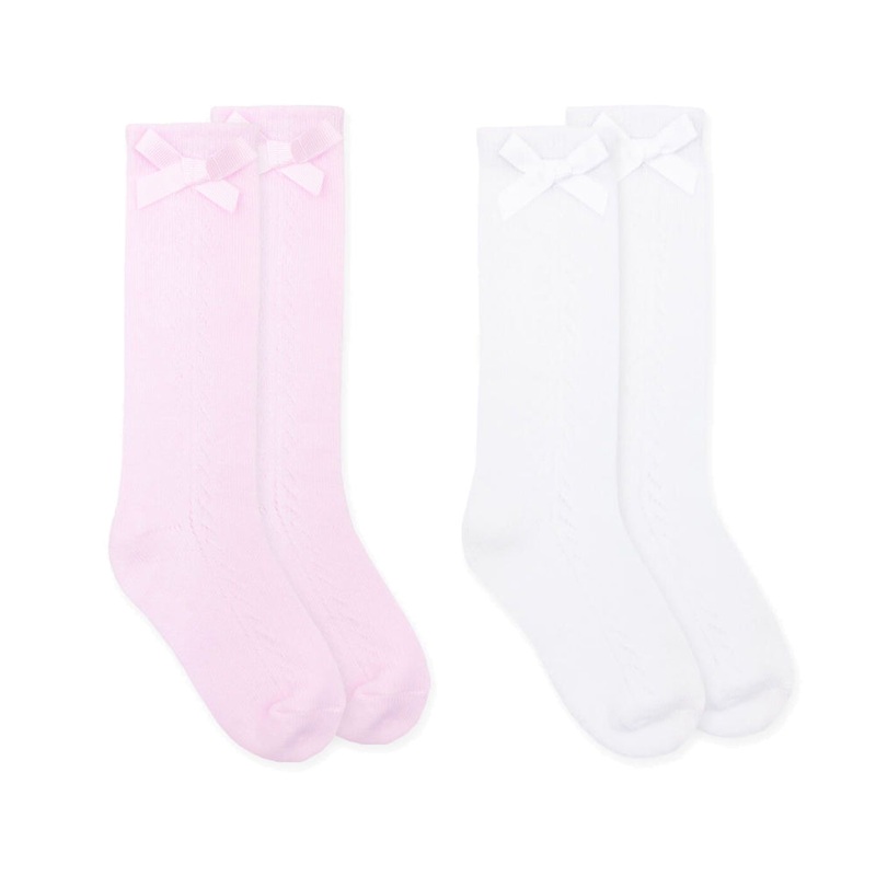 Pointelle Bow Knee High Socks