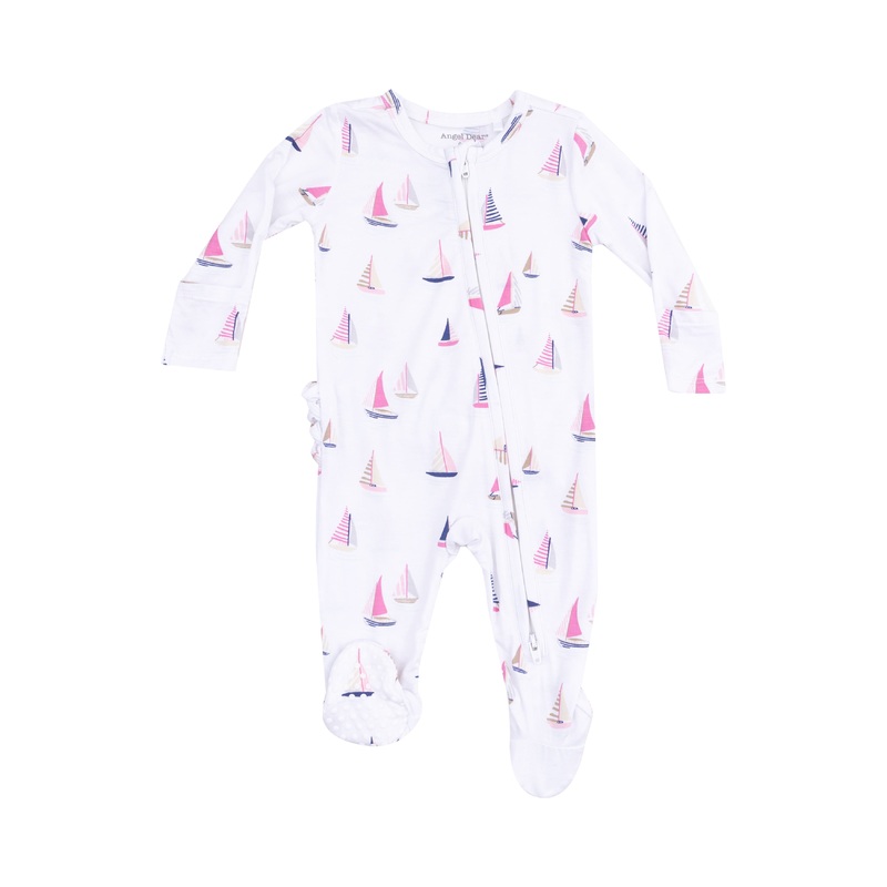 Sailboats Pink Ruffle Back Zipper Footie