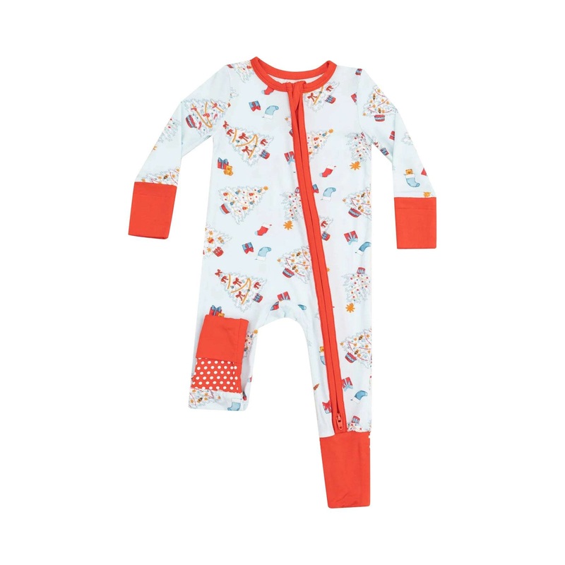 Vintage Christmas Trees Blue Zipper Romper