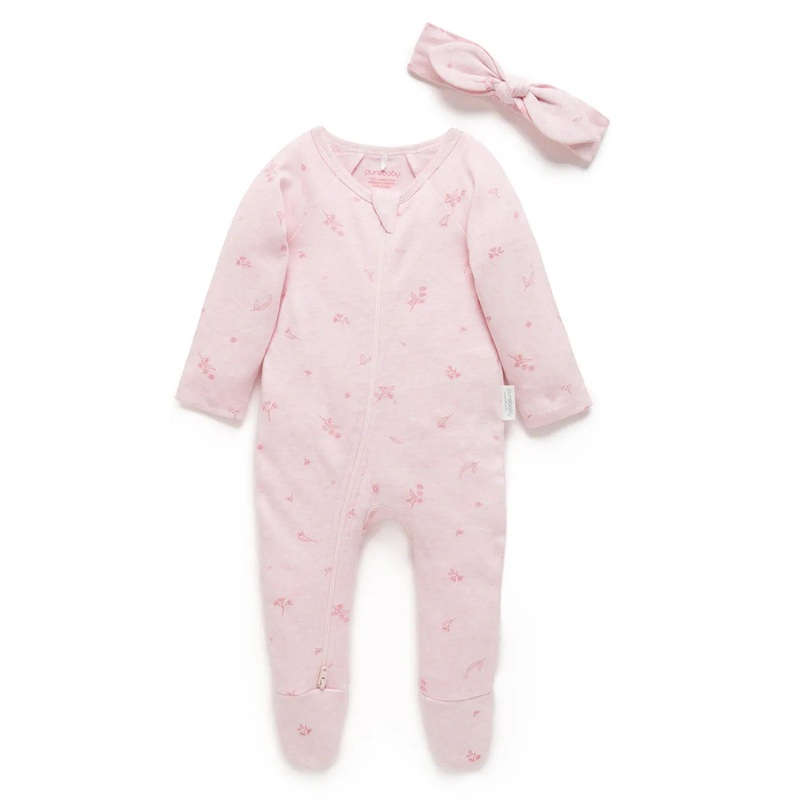 Zip Growsuit & Headband Set – Pale Pink Blossom
