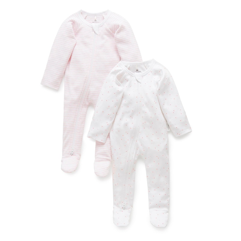 2 Pack Zip Growsuit – Pale Pink