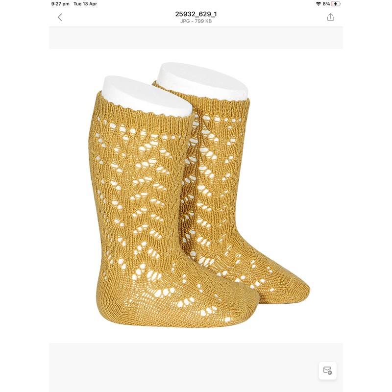Condor open lacework childrens knee high socks – Mustard