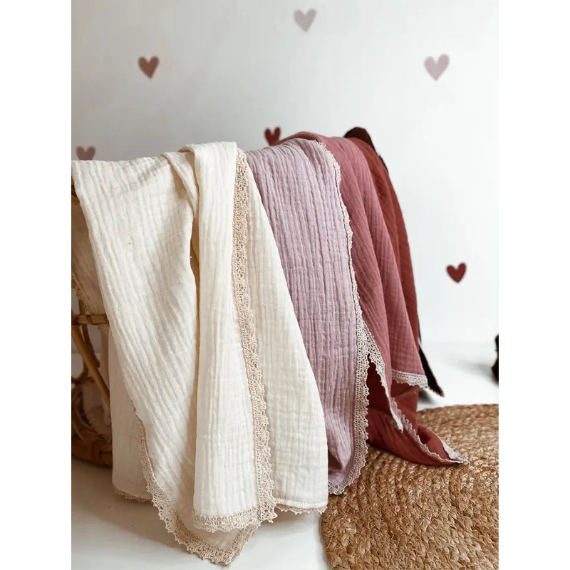 Large Cotton Swaddle | Vanilla + Lace | Petit Evelina