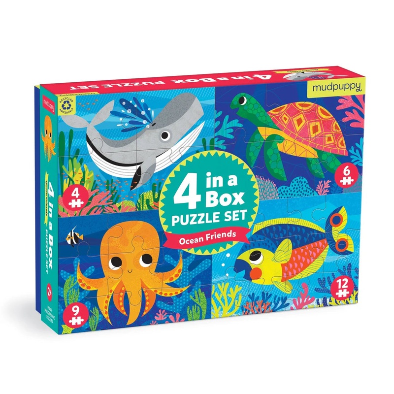Mudpuppy | 4-in-a-Box Puzzle Set, Ocean Friends