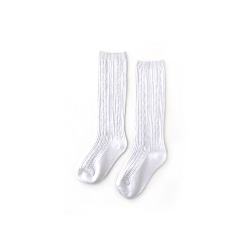 White Cable Knit Knee High Socks