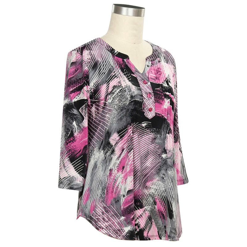Women’s 3/4 Sleeve Color Delight Brush Print Top 477B