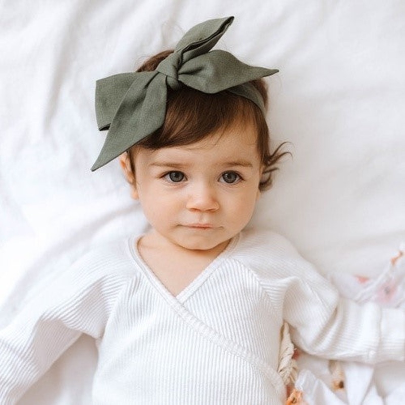 Olive | Pre-Tied Linen Bow Baby & Toddler