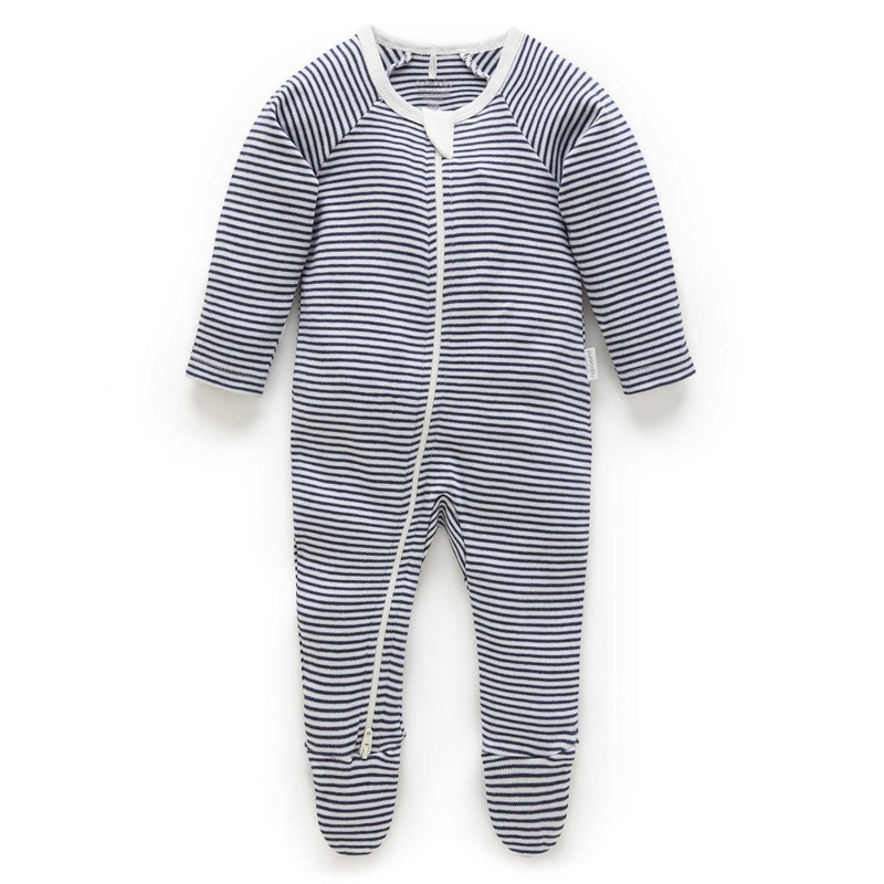 Zip Growsuit – Navy Melange Stripe