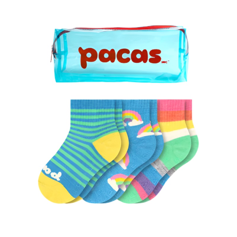 Pacas Toddler Gripper Socks 3 Pack- Rainbow/Stripe