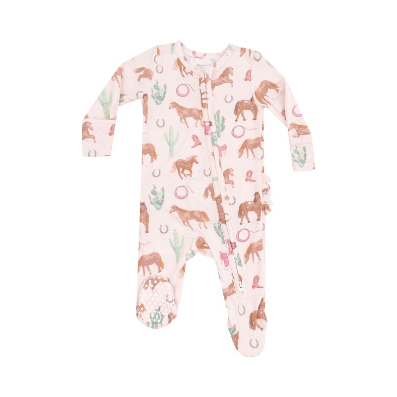 Western Horses Pink Ruffle Back Footie