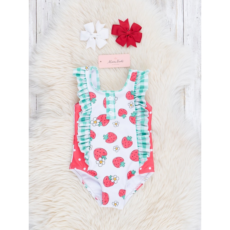 Mint Gingham & Strawberry Dots One-Piece Swimsuit