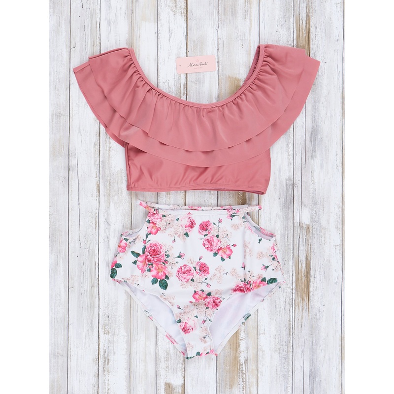 Mom & Me Mauve Rose Ruffle Swimsuit