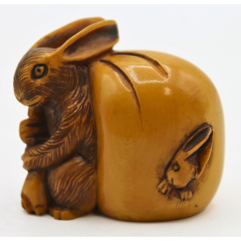 Signed Vintage Japanese Hand Carved Netsuke – Bunny Rabits | Please Read