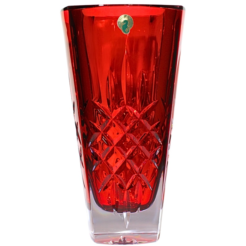 Waterford Crystal: Lismore Red Mia Square Vase, 10.75″