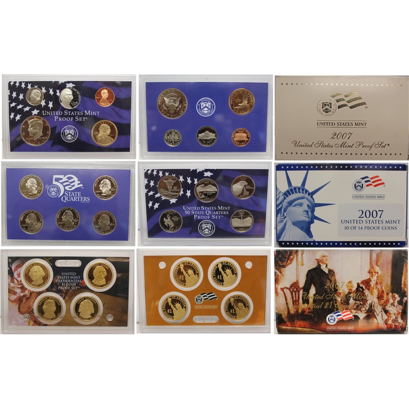 2007 Proof set 10 Pack CN-Clad Kennedy Presidential Dollar State quarters OGP 140 coins