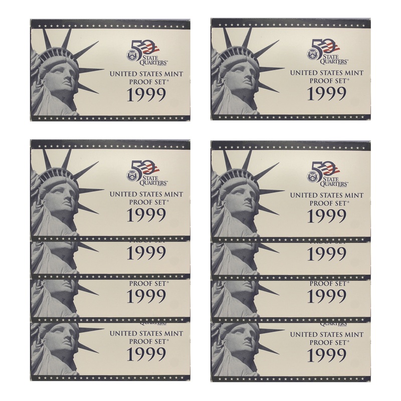 1999 Proof set 10 Pack CN-Clad Kennedy Half dollar  State Hood Quarters – (OGP) 90 coins