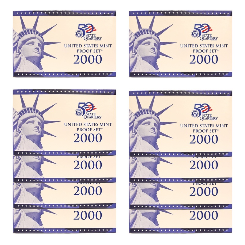 2000 Proof set 10 Pack CN-Clad Kennedy Sacagawea dollar State quarters – (OGP) 100 coins