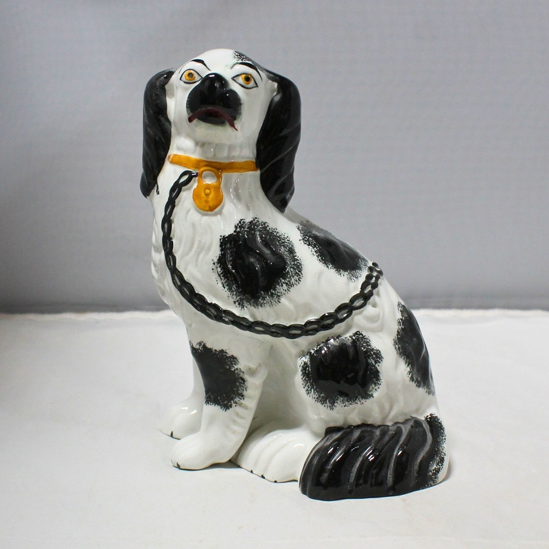 Black Spotted Porcelain Dog Figurine