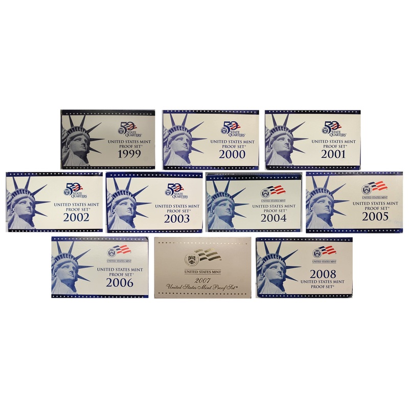 1999-2008 S Proof Set Run CN-Clad 10 Sets 109 Coins