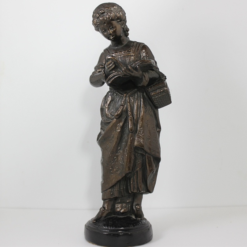 Bronze Finish Spelter Girl Reading Statue