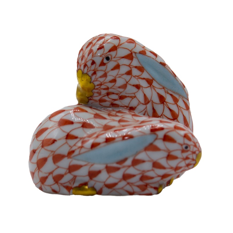 Herend Figurine: 5324 Cuddling Rabbits – Rust