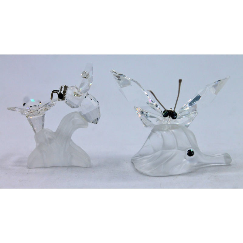 Swarovski | Lot of 2: Bee and Butterfly on Leaf | Reglued & Chipped
