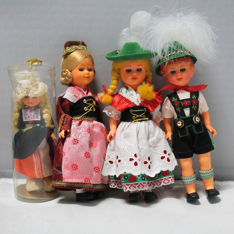 Lot of 4: German Celluloid Dolls, 2 German, 1 Netherlands/Dutch, 1 unknown