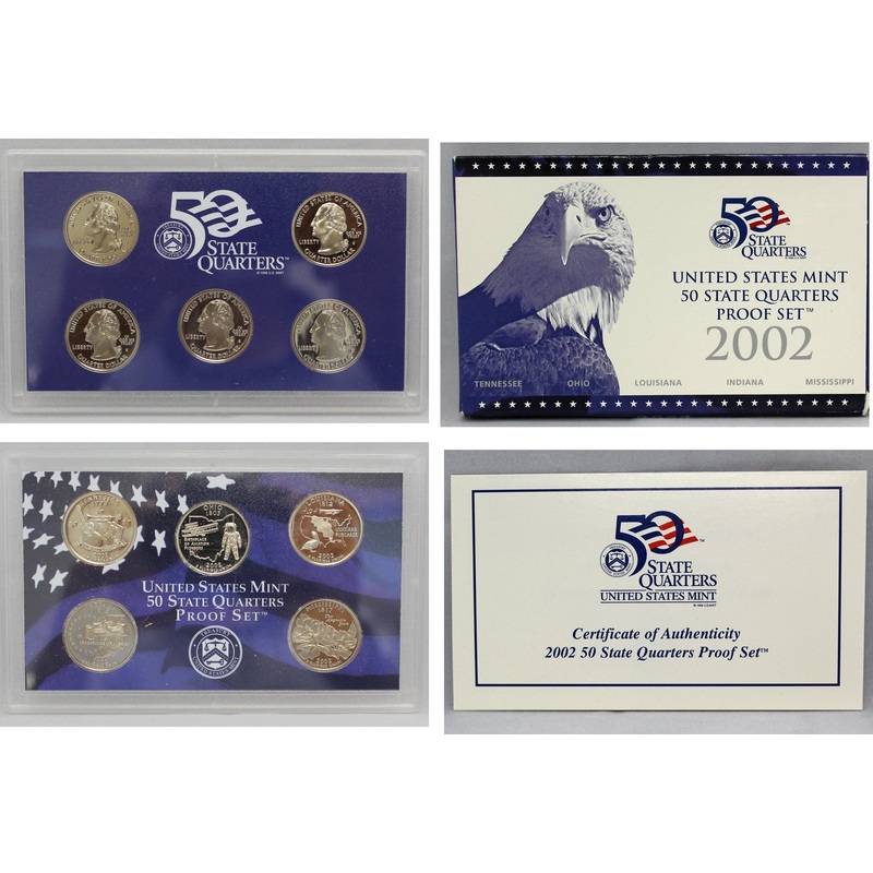 2002 State Quarter Proof Set CN-Clad (OGP) 5 coins