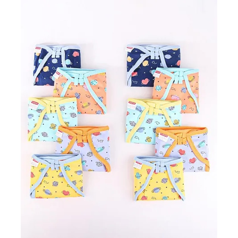 Babyhug Interlock Dyed U Shape Cloth Nappies Solar Print Small Pack of 10-Multicolor