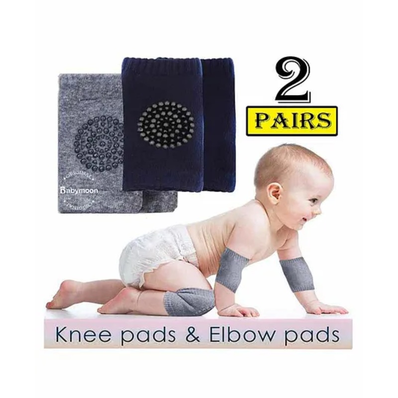 Babymoon Baby AntiSlip Stretchable KneeCap Elbow Safety Protector Set Of 2 – Blue & Grey