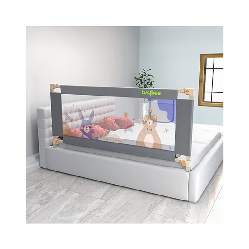 BAYBEE Baby Bed Rail Guard for Baby Toddlers Safety –  Portable Kids Bed Rail Safeguard Fence with 28 Adjustable Height | Foldable Single Side Bed Protector for Newborn Baby (Grey –  200x80cm)