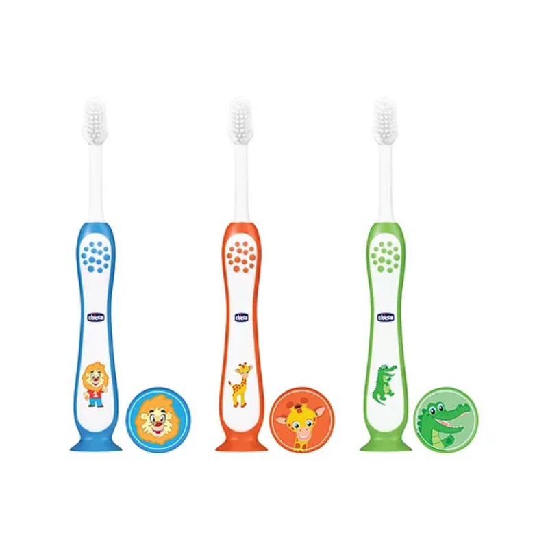Chicco Toothbrushes With Animal Print Pack of 3 – Blue Orange & Green