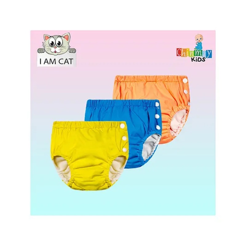 Chinmay Kids Swimming Pants Reusable Swimwear Diaper Pants For Unisex Set Of 3- Blue Orange Yellow